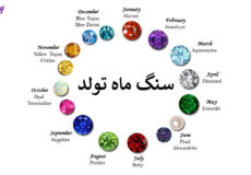 انواع سنگ‌های ماه تولد با رنگ‌ها و ویژگی‌های متفاوت مانند الماس، زمرد، فیروزه و یاقوت سرخ
