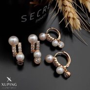 گوشواره حلقه ای طرح مرواریدی نگین دار ژوپینگ