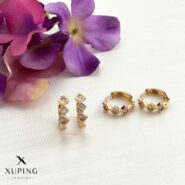 گوشواره حلقه ای سه نگین مربعی ژوپینگ
